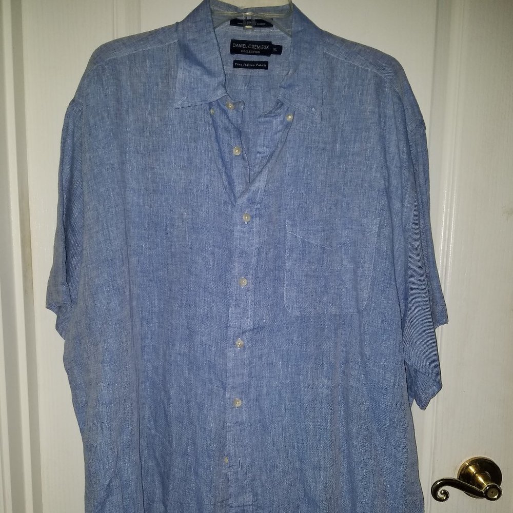 Daniel Cremieux Men Blue Linen Button Down Shirt Size XL